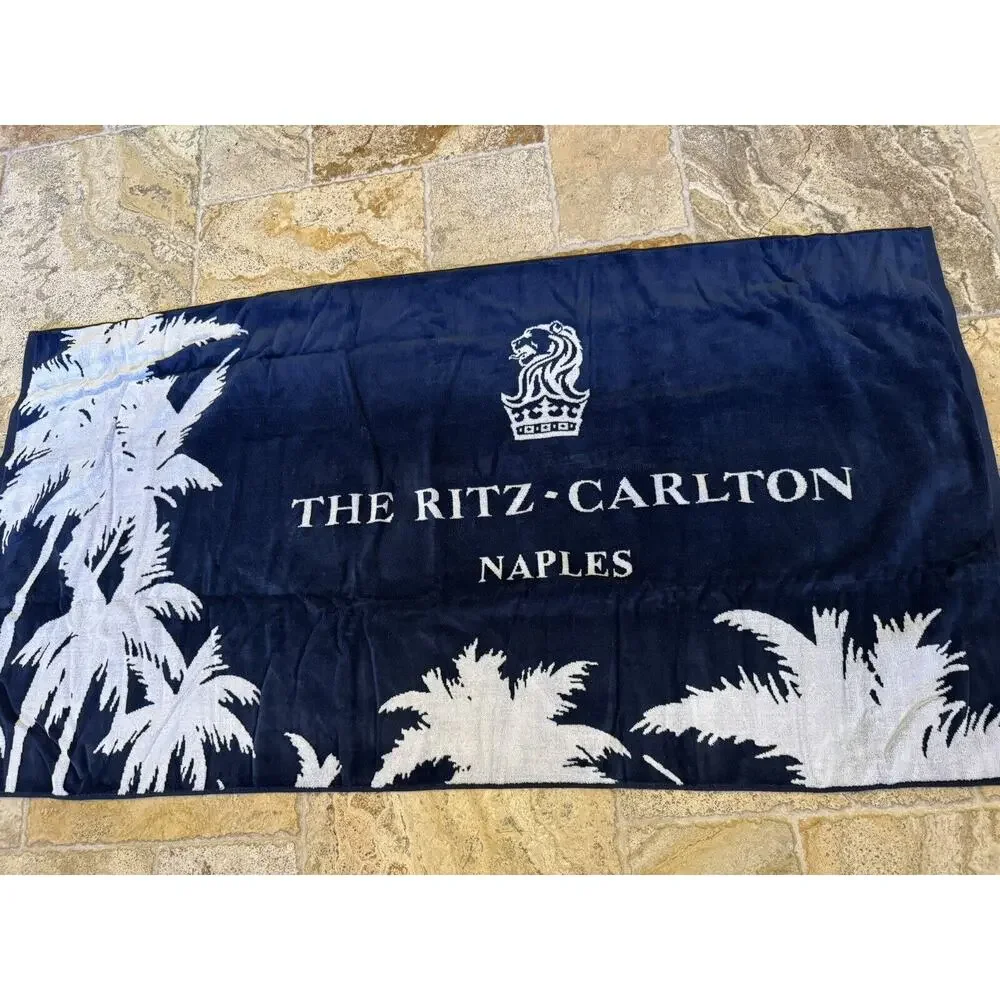 Ritz Carlton Naples florida beach Towel large  Lion Logo Navy Blue New Gift Rare